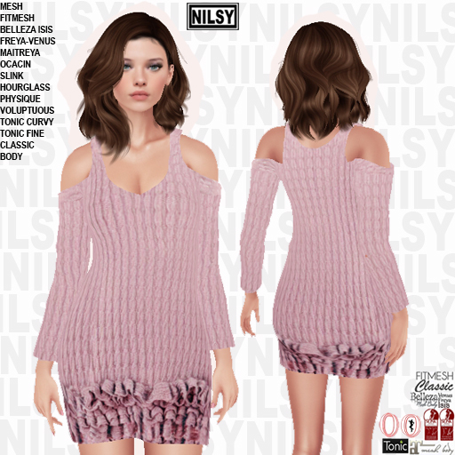 RUFFLE SKIRT COLD SHOULDER KNIT DRESS,ALL BODIES