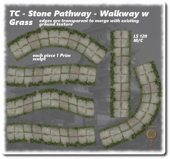 Stone Tile w Grass Path -Walkway