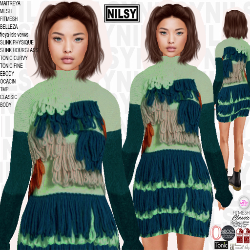 FRINGED WOOL KNIT DRESS,ALL BODIES