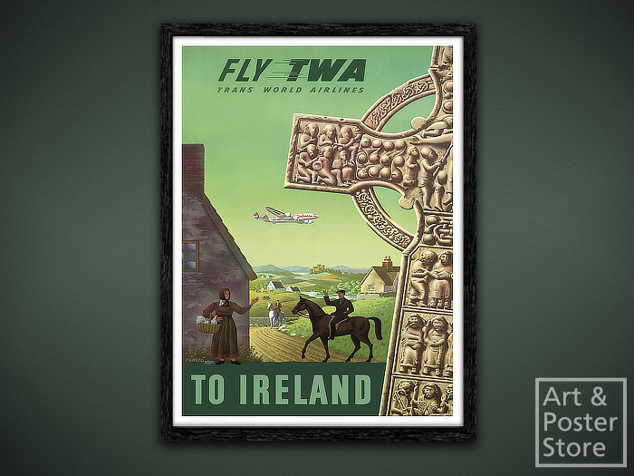 TWA Ireland | Vintage Travel Poster | Mesh Frame with 6 texture option 