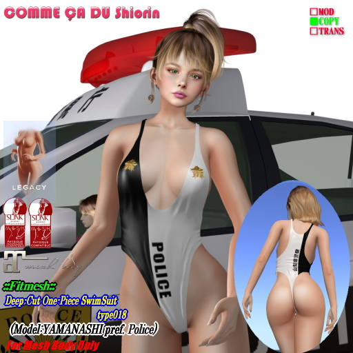 =CS= One-Piece Swimwear018 YAMANASHI Pref. POLICE B&W