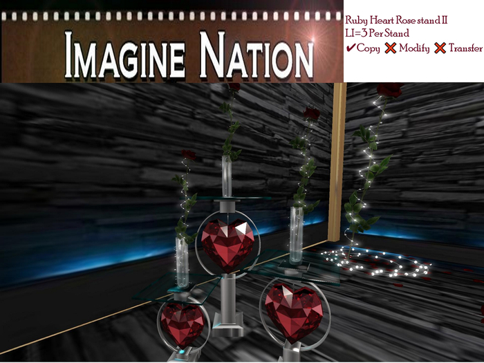 Ruby Heart Rose Stand II set/3