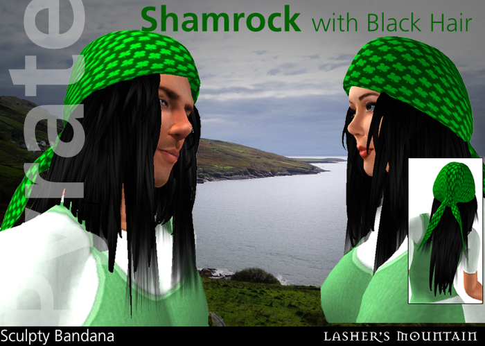 St Patricks Day 'Shamrock' Bandanna with Pyrate Black Hair