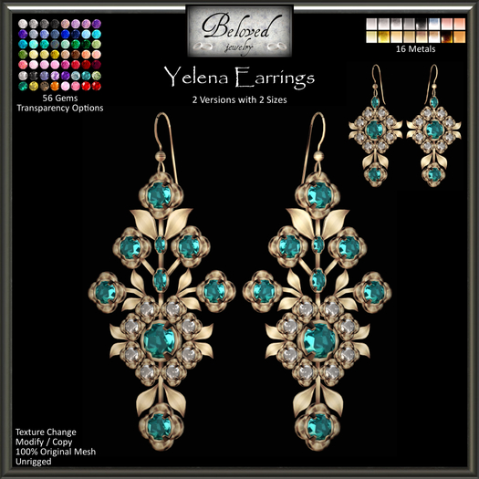Beloved Jewelry : Yelena Earrings Set (Texture Change) 2 Earrings in 2 Sizes, Gemstones, Diamond, Gold, Silver