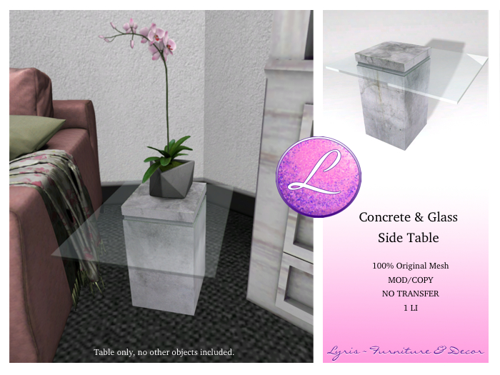 Lyris ~ Concrete & Glass End Table