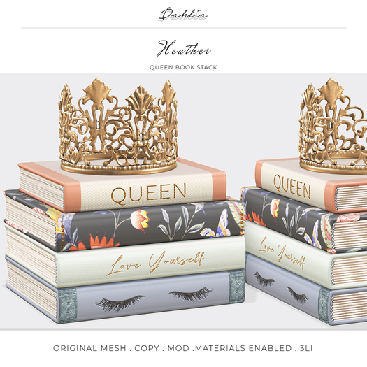 Dahlia - Heather - Queen Book Stack 