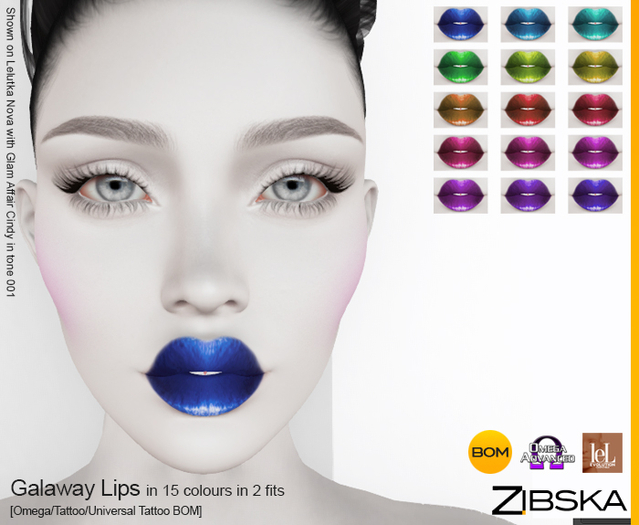 Zibska ~ Galaway Lips Lips in 15 colors in 2 fits with Omega appliers, tattoo and universal tattoo BOM layers