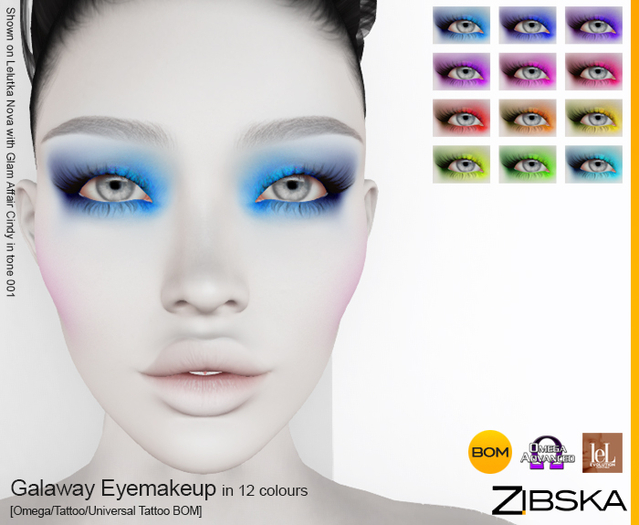 Zibska ~ Galaway Eyemakeup in 12 colors with Omega appliers, tattoo and universal tattoo BOM layers
