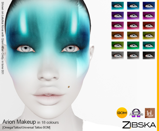 Zibska ~ Arion Makeup in 18 colors with Omega appliers, tattoo and universal tattoo BOM layers