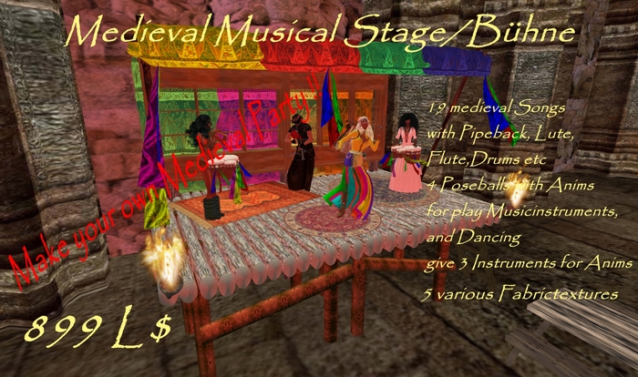 Mittelalterlich Musiker Gaukler Holzbuehne Medieval Musicians Wodden Stage Gaukler