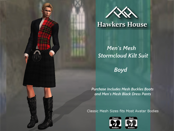 *HH* Men's Mesh Stormcloud Kilt Suit Boyd