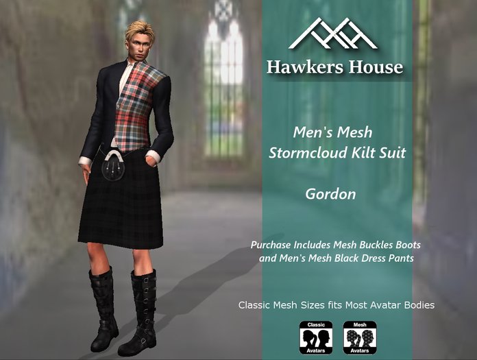 *HH* Men's Mesh Stormcloud Kilt Suit Gordon