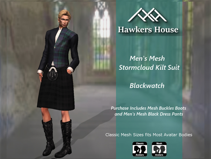 *HH* Men's Mesh Stormcloud Kilt Suit Blackwatch