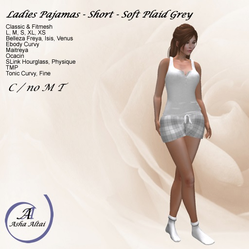 AA - Ladies PJs short set - Soft Plaid - Grey