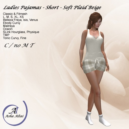 AA - Ladies PJs short set - Soft Plaid - Beige