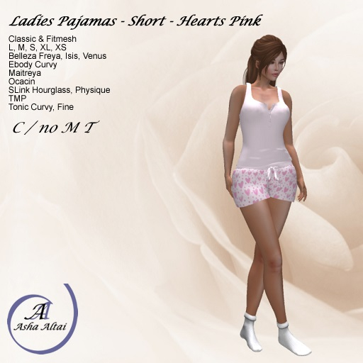 AA - Ladies PJs short set - Hearts - Pink
