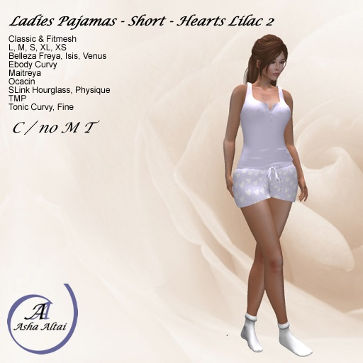 AA - Ladies PJs short set - Hearts - Lilac 2