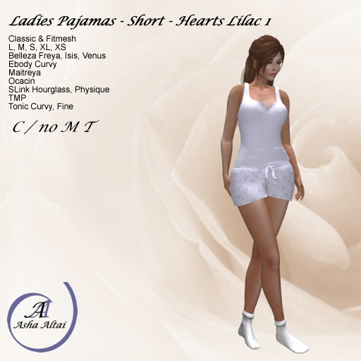 AA - Ladies PJs short set - Hearts - Lilac 1