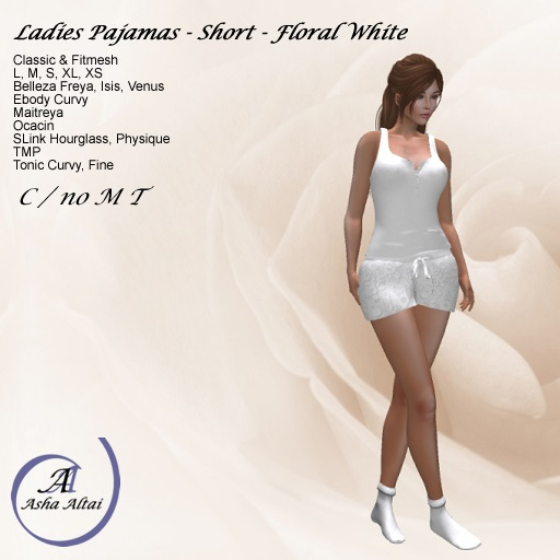 AA - Ladies PJs short set - Floral - White