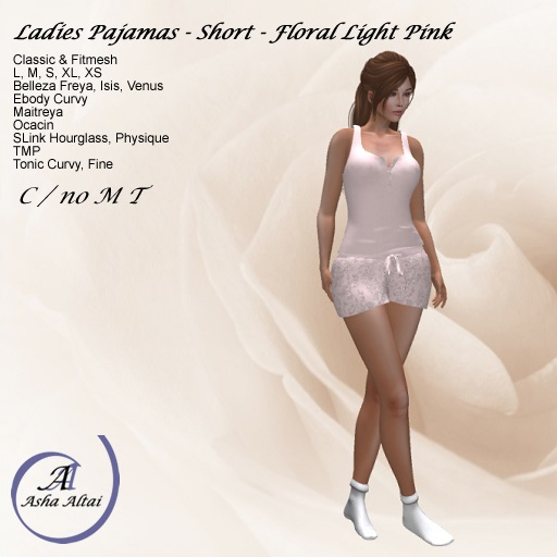 AA - Ladies PJs short set - Floral - Lt Pink