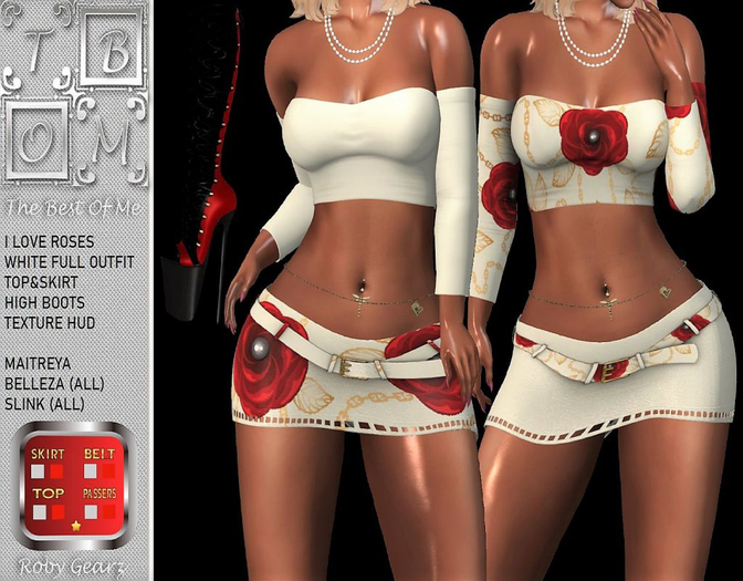 I Love Roses White Full Outfit Texture Hud