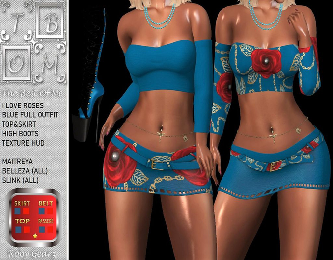 I Love Roses Blue Full Outfit Texture Hud