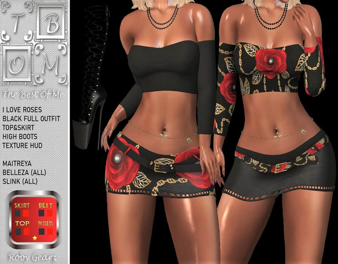 I Love Roses Black Full Outfit  Texture Hud
