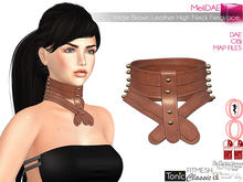 Dae, Obj, FBX, And Texture Files Wide Brown Leather High Neck Necklace Collar Neckband Maitreya Slink Belleza Tonic