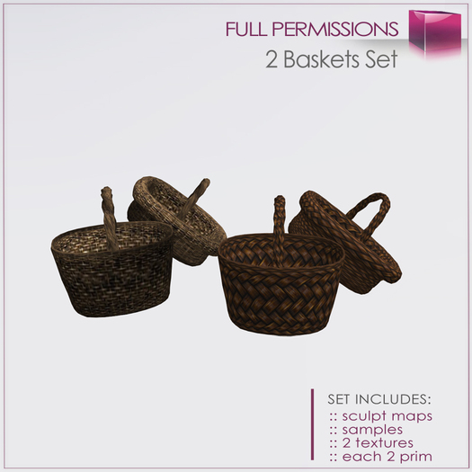 Full Perm Sculpted Rattan Woven Picnic All Purpose Baskets 1LI - 2 Baskets (with maps and textures)