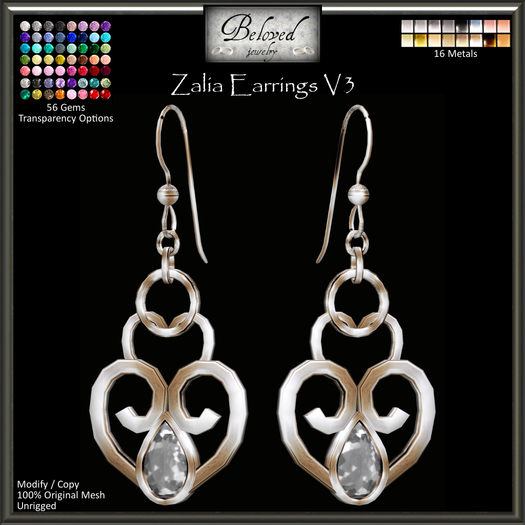 Beloved Jewelry : Zalia Earrings V3 (Texture Change) Gold, Silver, Emerald, Sapphire, Gemstone