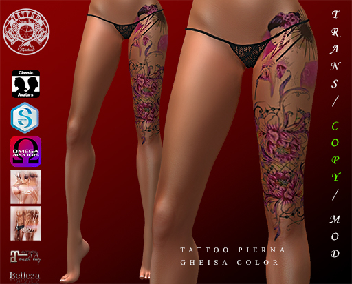 Tatuaje Pierna Gheisa Rosa