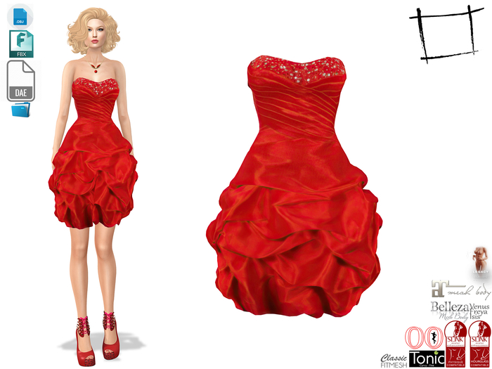 Dae Obj FBX For Strapless Ruffled Mini Dress Slink, Maitreya, Belleza, Tonic, Legacy, Voluptuous