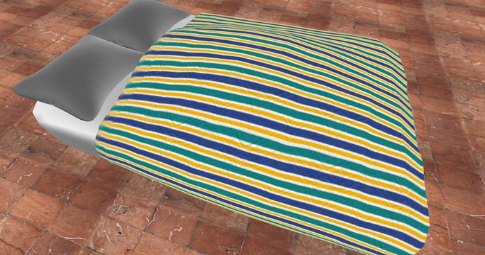 (In)Discretions Blue Green striped scripted bed blanket