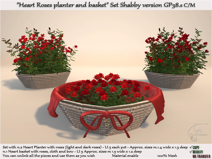 Heart Roses planter basket Shabby Set GP38.s