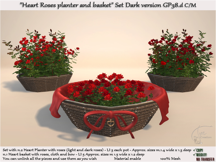 Heart Roses planter basket dark Set GP38.d