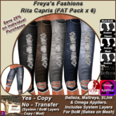 Freya's Fashions Rita Capris (FAT Pack x 6) inc Bakes on Mesh (BoM)