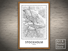 STOCKHOLM | Black and White City Map Poster V2 | Mesh Frame with 6 texture options