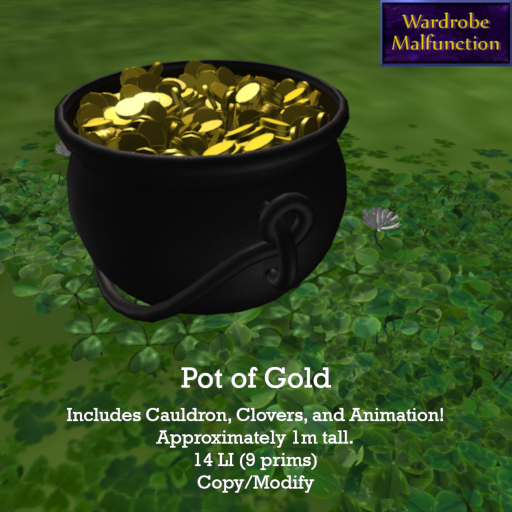 ~WM~ Pot of Gold with Clovers and Animation, Mesh Copy Modify