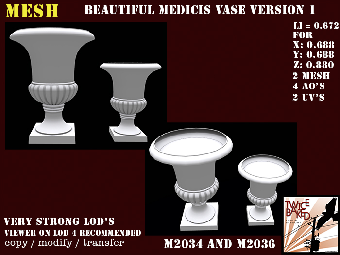 "TB" Beautiful Medicis vase v1 planter M2034 M2036