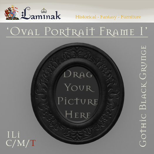 Laminak - Oval Picture Frame 1 - Gothic Black Grunge