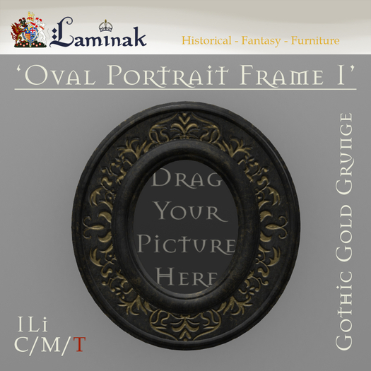 Laminak - Oval Picture Frame 1 - Gothic Gold Grunge