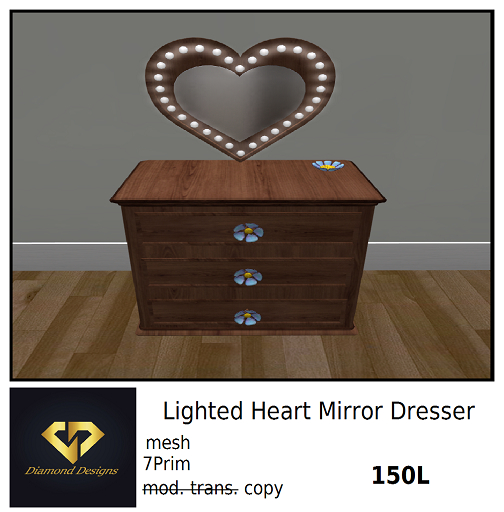 DD Lighted Heart Mirror Dresser