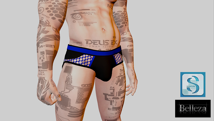 Backless Mesh Briefs Black and Blue