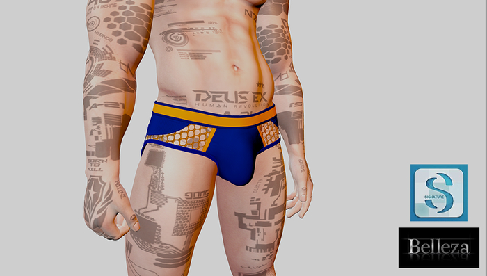 Backless Mesh Briefs Blue and Orange
