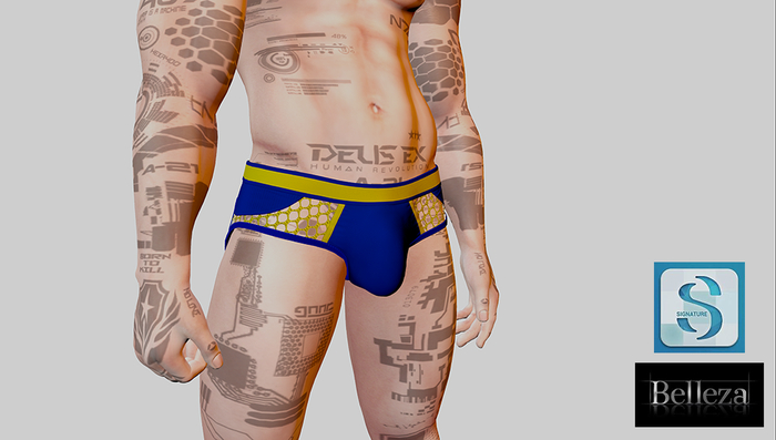 Backless Mesh Briefs  Blue and Yellow
