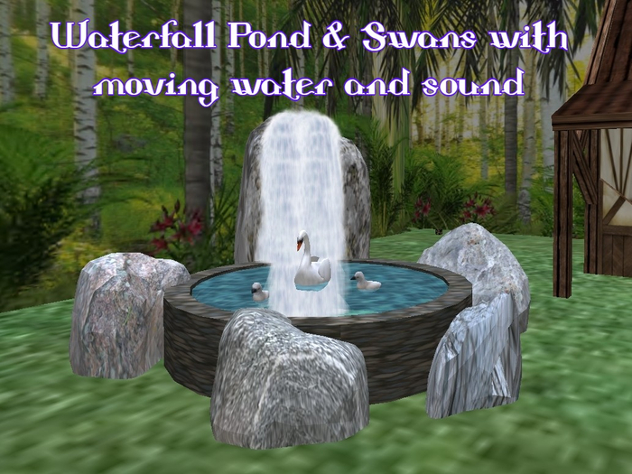 Swans in a Pond & Waterfall