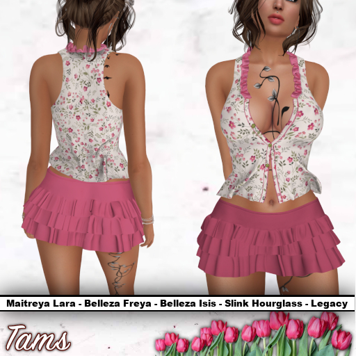 Neck Ruffle Top and Ruffled Skirt - Connie