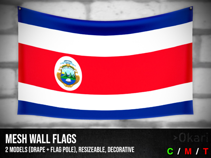 Costa Rica wall flags (wall flag pole and drape)