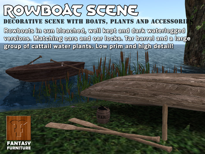 Rowboat Decorative Scene - Boats, plants and accessories for your beach!