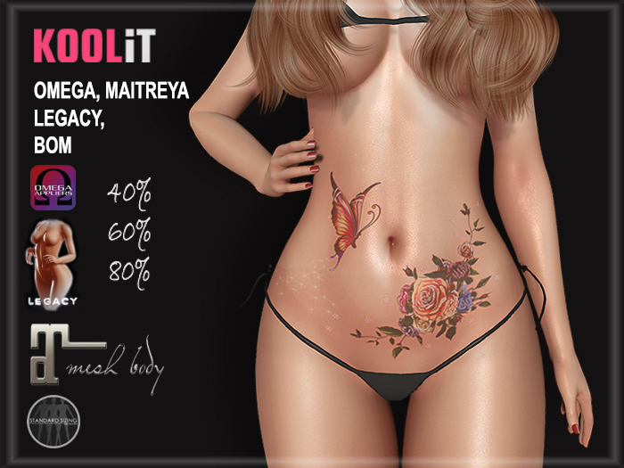 KooLit - Butterfly Roses Belly Tattoo BOM/Omega/Maitreya/Legacy (Add Me)